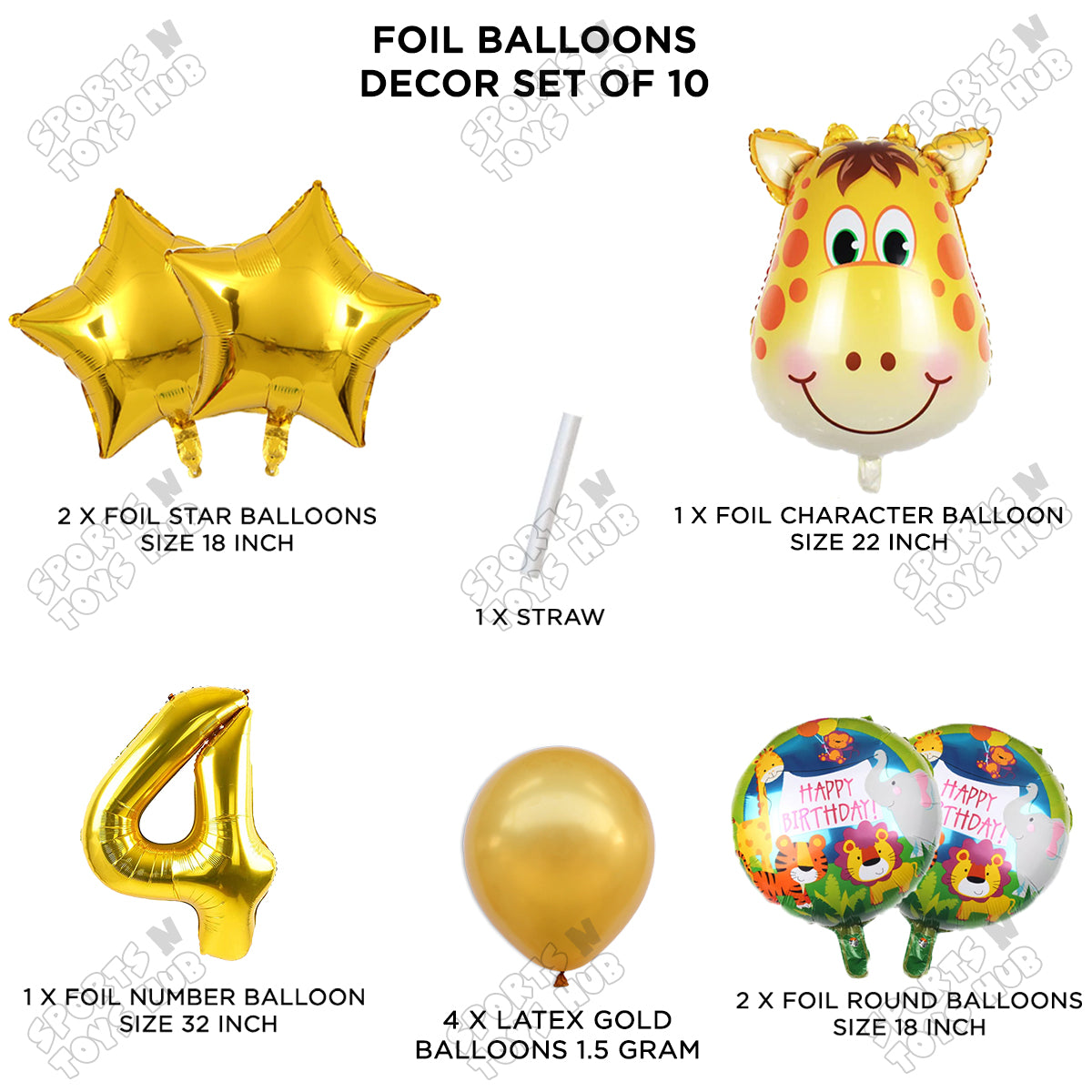 Jungle Safari Giraffe Face Pack Of 10 Foil Balloon Set