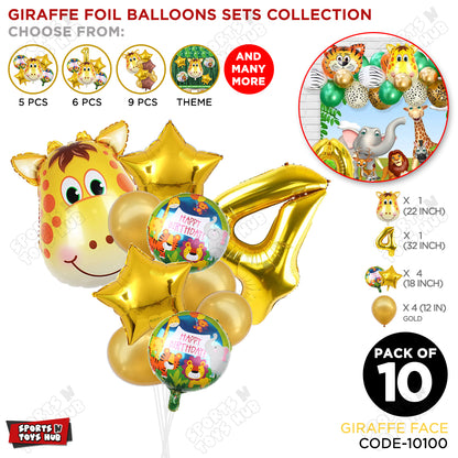 Jungle Safari Giraffe Face Pack Of 10 Foil Balloon Set
