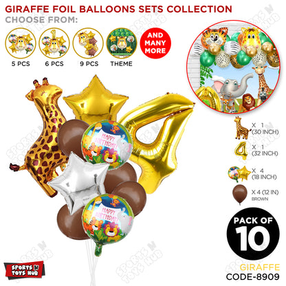 Jungle Safari Giraffe Pack Of 10 Foil Balloon Set