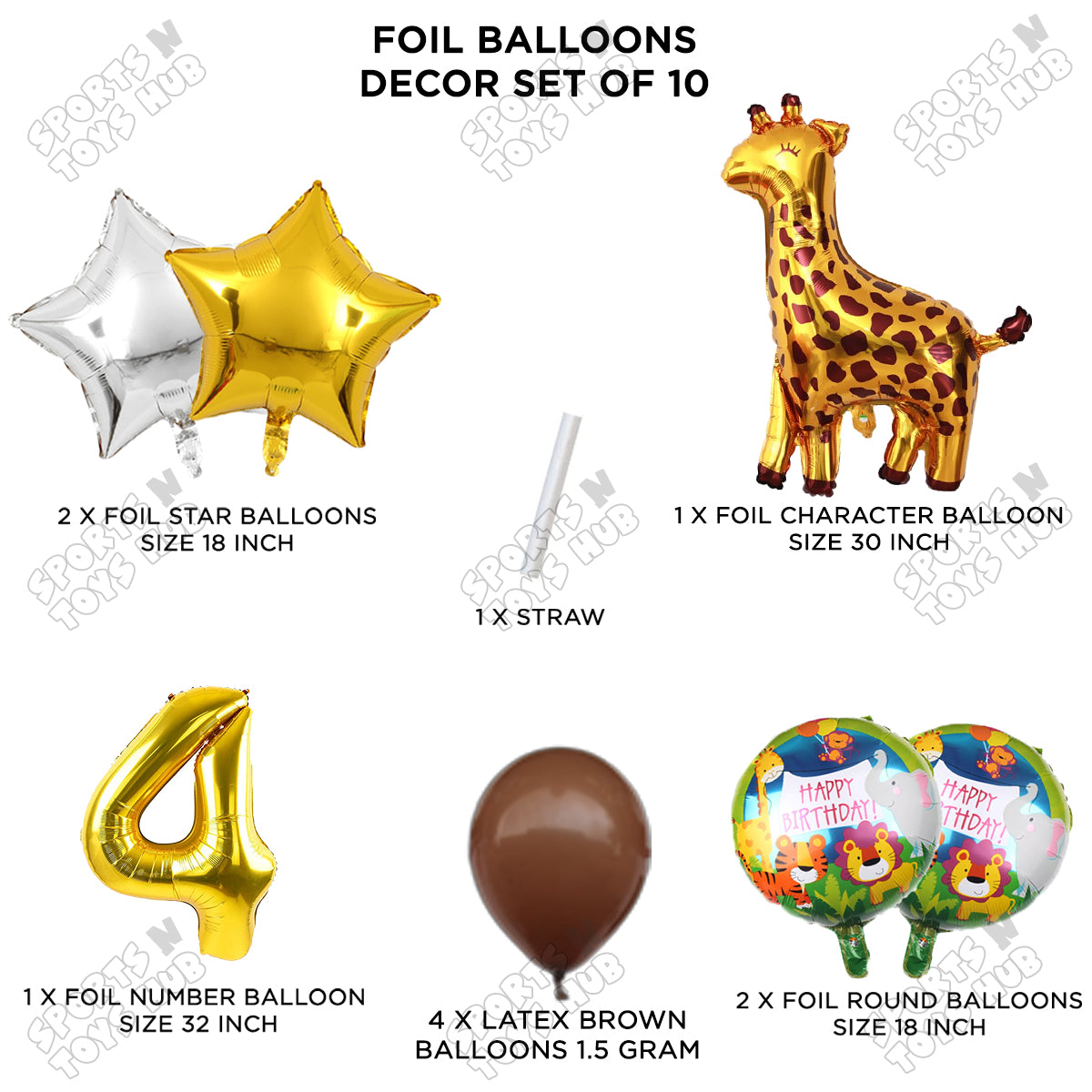 Jungle Safari Giraffe Pack Of 10 Foil Balloon Set