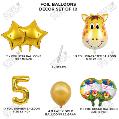 Jungle Safari Giraffe Face Pack Of 10 Foil Balloon Set