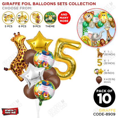 Jungle Safari Giraffe Pack Of 10 Foil Balloon Set