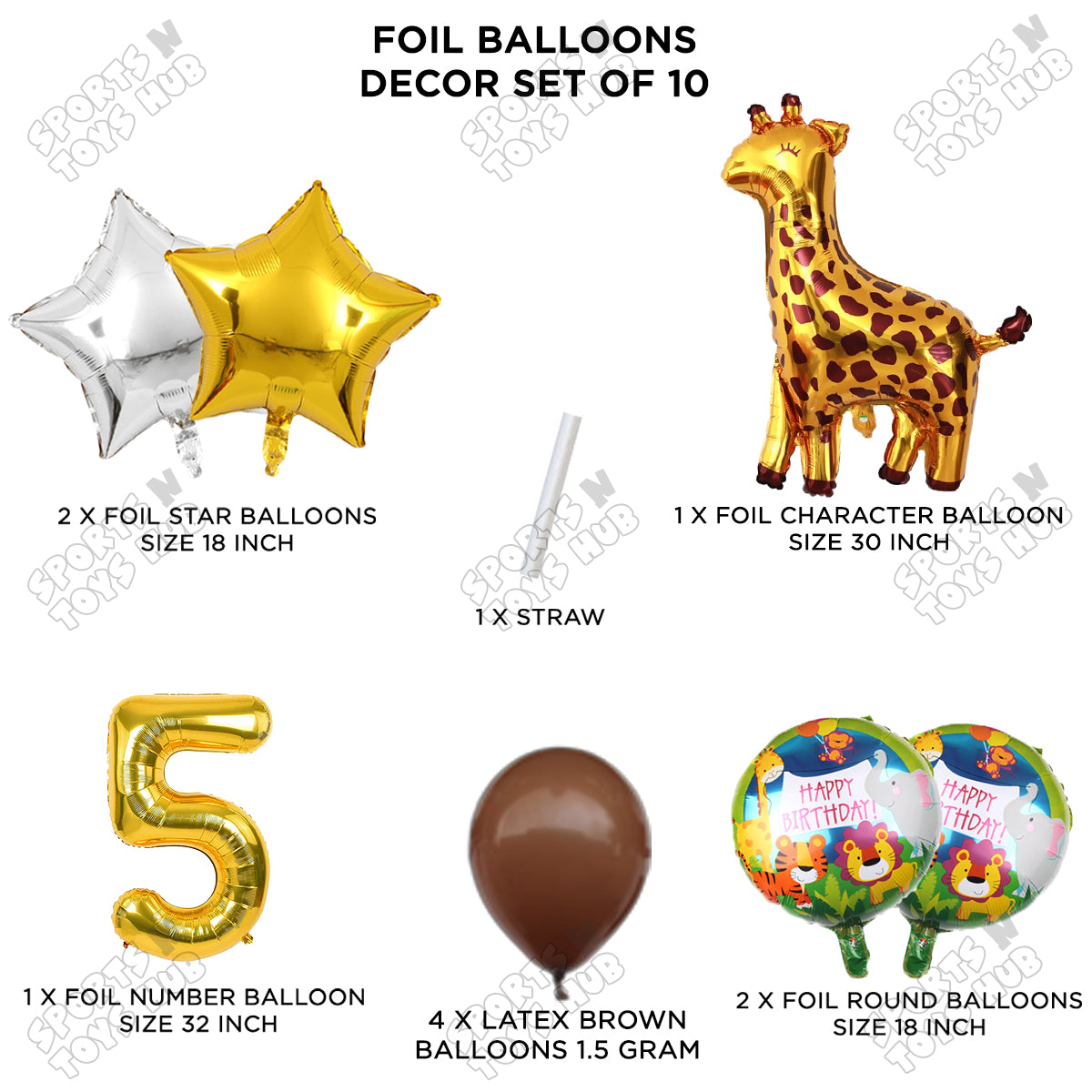 Jungle Safari Giraffe Pack Of 10 Foil Balloon Set