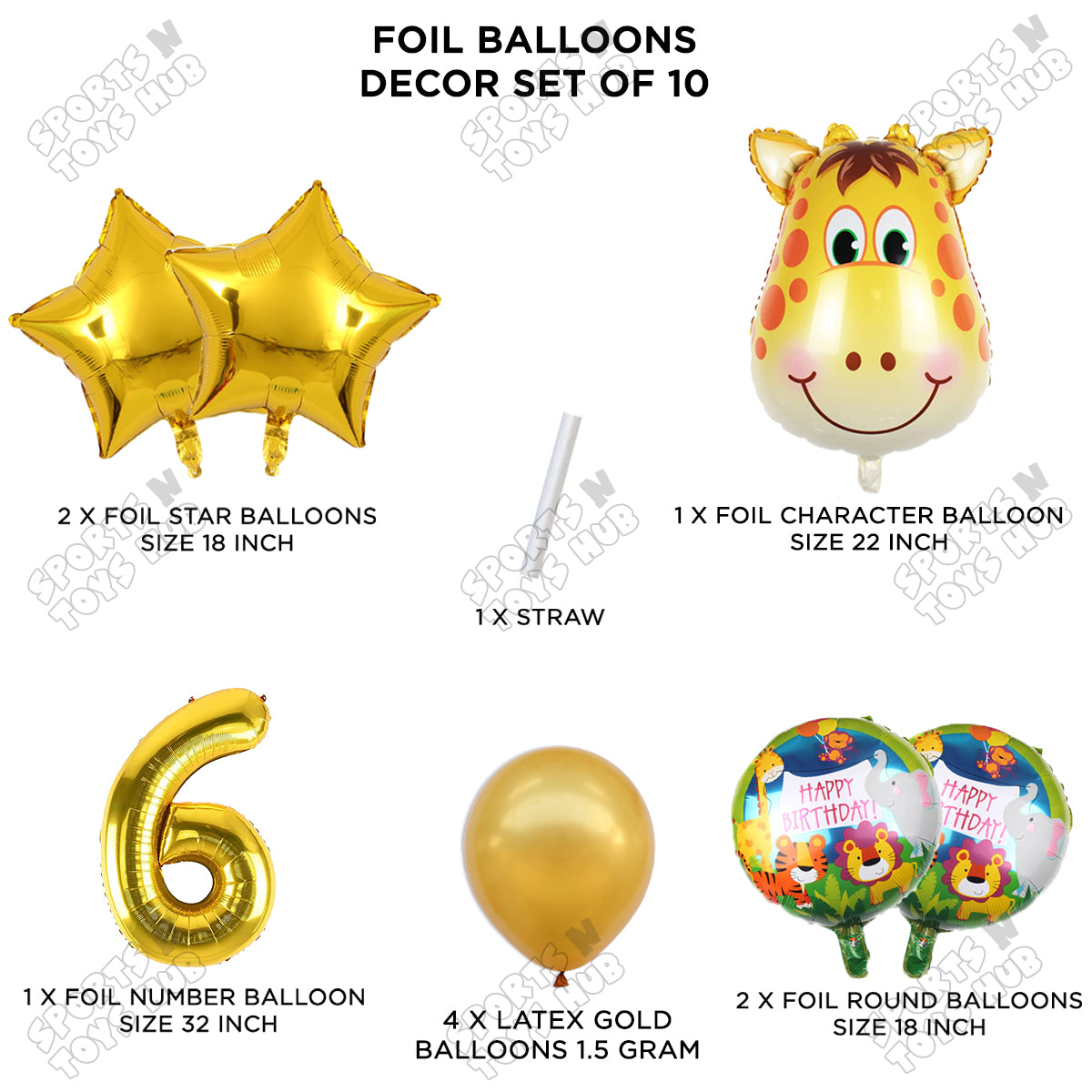 Jungle Safari Giraffe Face Pack Of 10 Foil Balloon Set