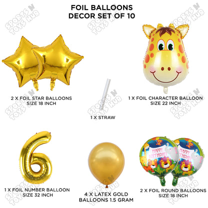 Jungle Safari Giraffe Face Pack Of 10 Foil Balloon Set