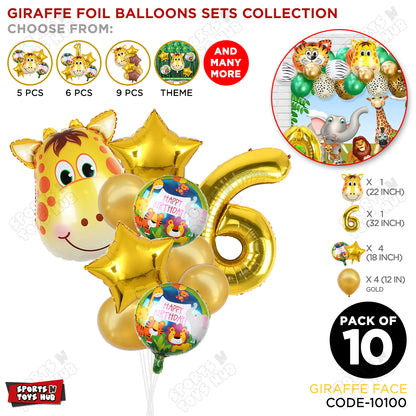 Jungle Safari Giraffe Face Pack Of 10 Foil Balloon Set