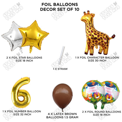 Jungle Safari Giraffe Pack Of 10 Foil Balloon Set
