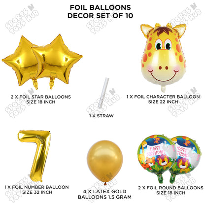 Jungle Safari Giraffe Face Pack Of 10 Foil Balloon Set