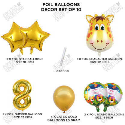 Jungle Safari Giraffe Face Pack Of 10 Foil Balloon Set
