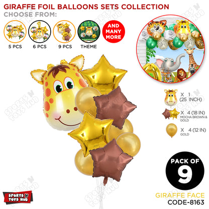 Giraffe Face Jungle Safari Pack Of 9 Foil Balloon Set