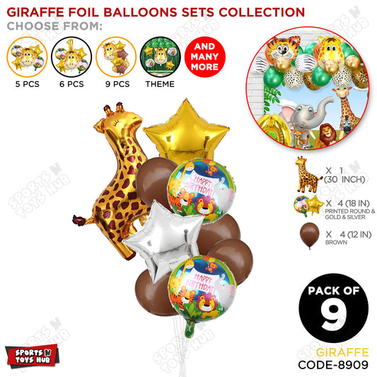 Jungle Safari Giraffe Pack Of 9 Foil Balloon Set