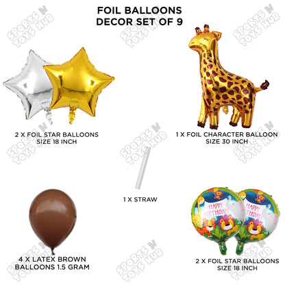 Jungle Safari Giraffe Pack Of 9 Foil Balloon Set