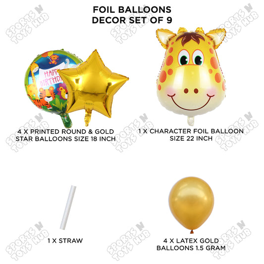 Jungle Safari Giraffe Face Pack Of 9 Foil Balloon Set