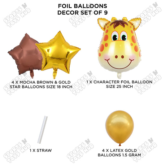 Giraffe Face Jungle Safari Pack Of 9 Foil Balloon Set
