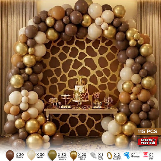 Brown, Ivory & Gold Theme Party Set with Balloon Arch Garland