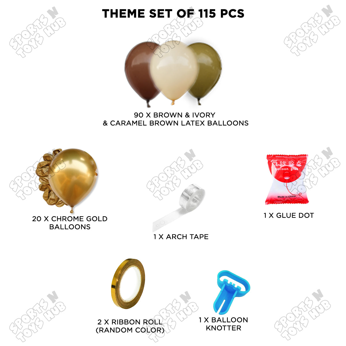 Brown, Ivory & Gold Theme Party Set with Balloon Arch Garland