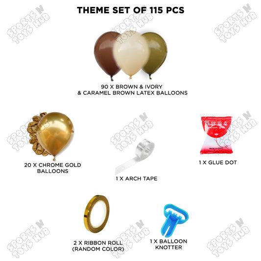 Brown, Ivory & Gold Theme Party Set with Balloon Arch Garland