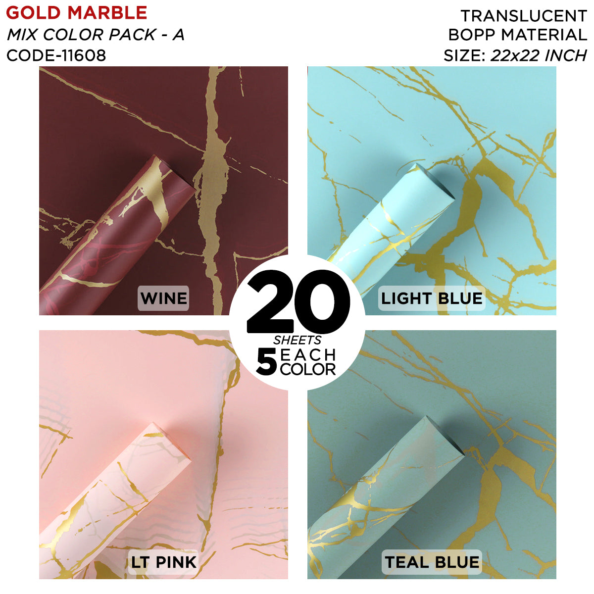 New Gold Marble Veins Frosted Translucent Floral or Money Bouquet Wrapping Sheets