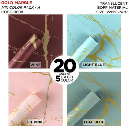 New Gold Marble Veins Frosted Translucent Floral or Money Bouquet Wrapping Sheets