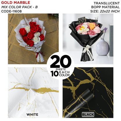 New Gold Marble Veins Frosted Translucent Floral or Money Bouquet Wrapping Sheets