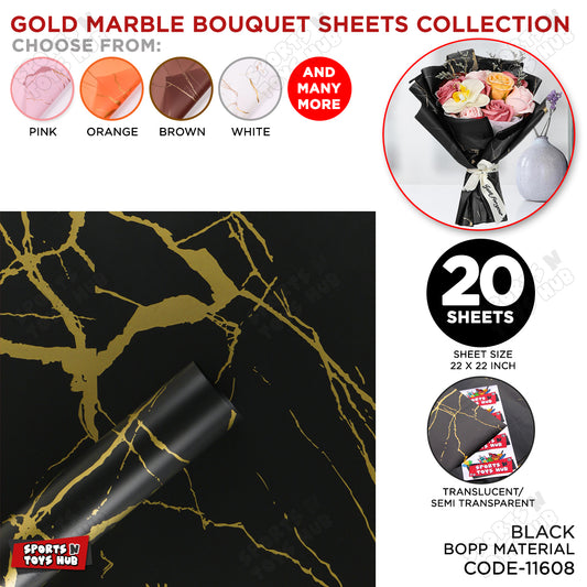 New Gold Marble Veins Frosted Translucent Floral or Money Bouquet Wrapping Sheets