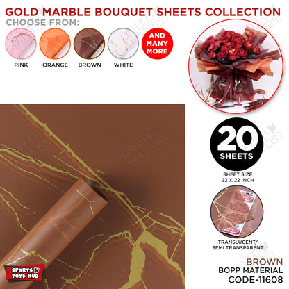 New Gold Marble Veins Frosted Translucent Floral or Money Bouquet Wrapping Sheets