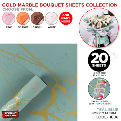 New Gold Marble Veins Frosted Translucent Floral or Money Bouquet Wrapping Sheets