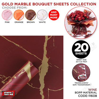 New Gold Marble Veins Frosted Translucent Floral or Money Bouquet Wrapping Sheets