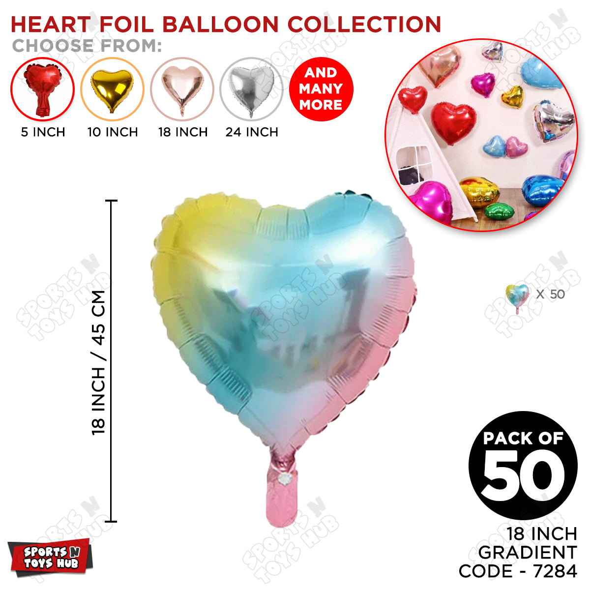 18 Inch - Gradient Color Heart Foil Balloon