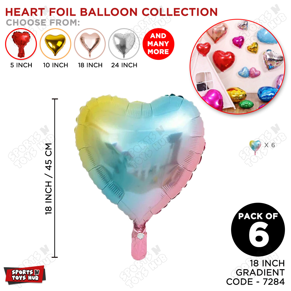 18 Inch - Gradient Color Heart Foil Balloon