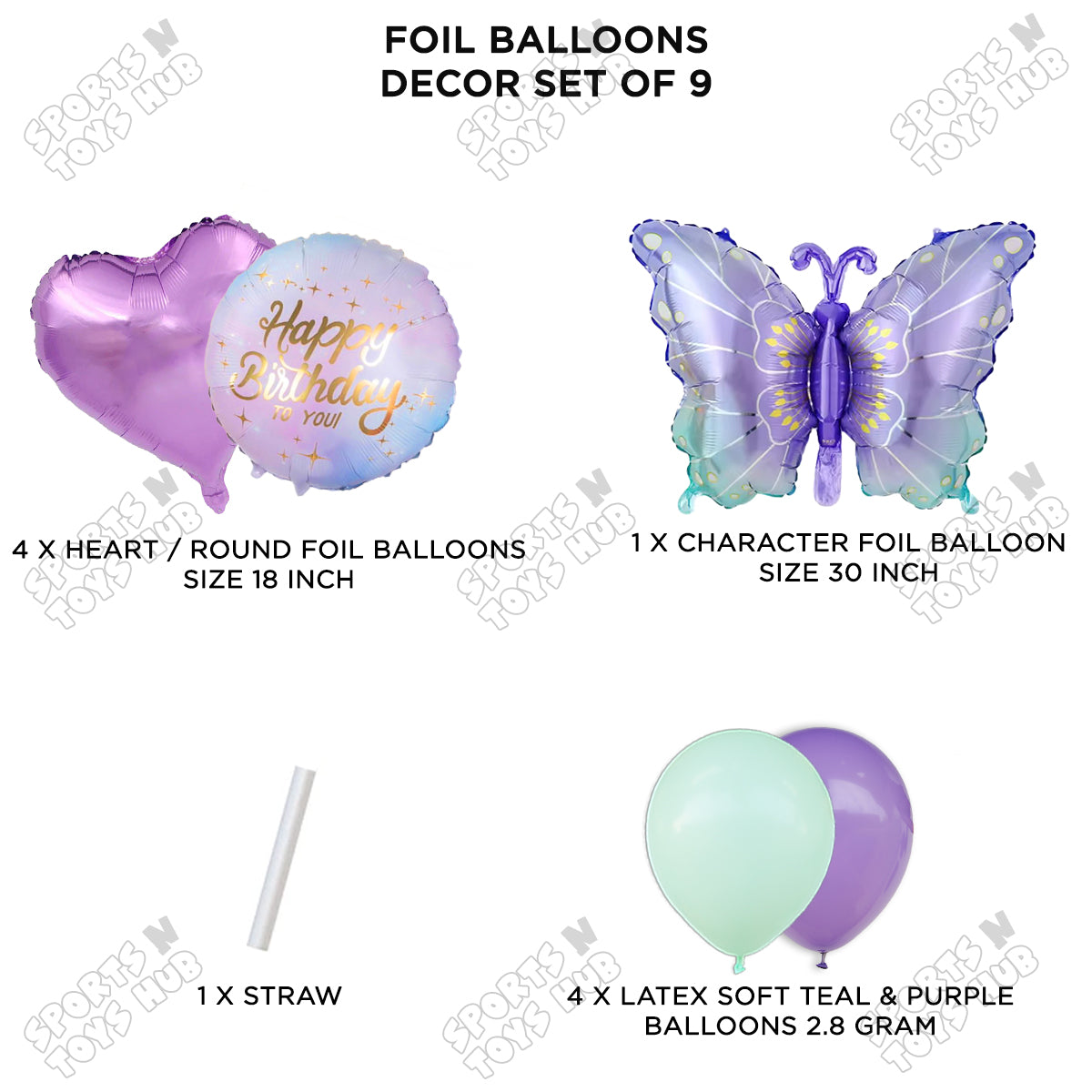 Gradient Purple & Blue Butterfly Pack Of 9 Foil Balloon Set