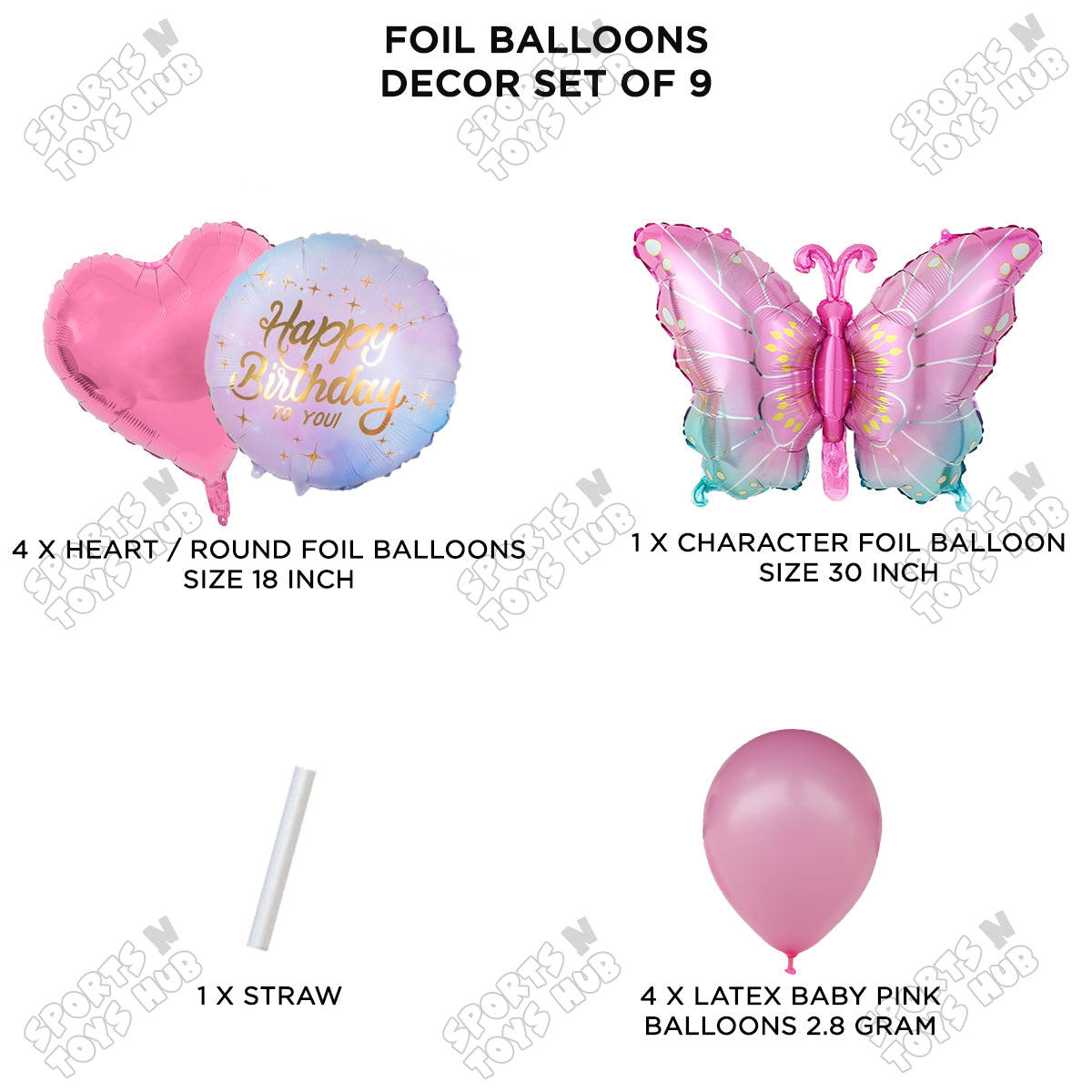 Gradient Pink & Blue Butterfly Pack Of 9 Foil Balloon Set