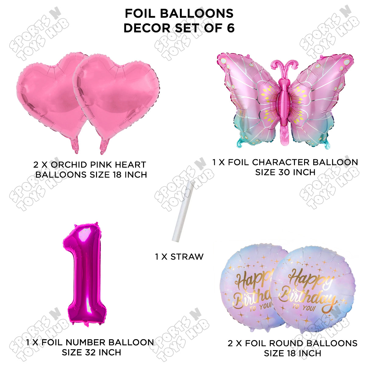 Gradient Pink & Blue Butterfly Pack Of 6 Foil Balloon Set