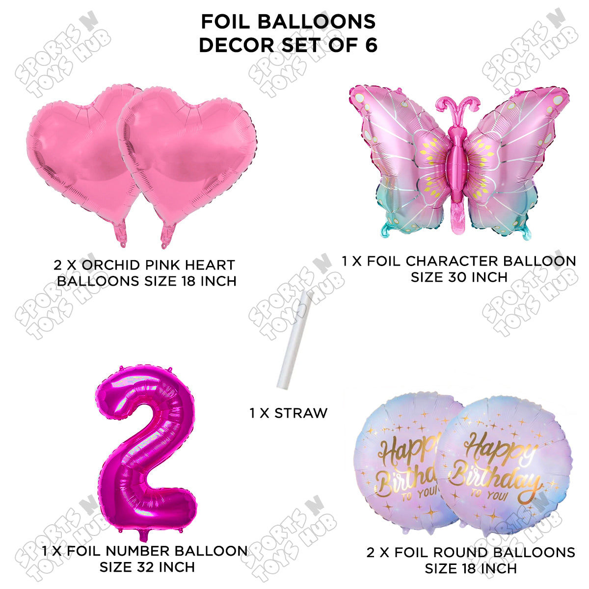 Gradient Pink & Blue Butterfly Pack Of 6 Foil Balloon Set