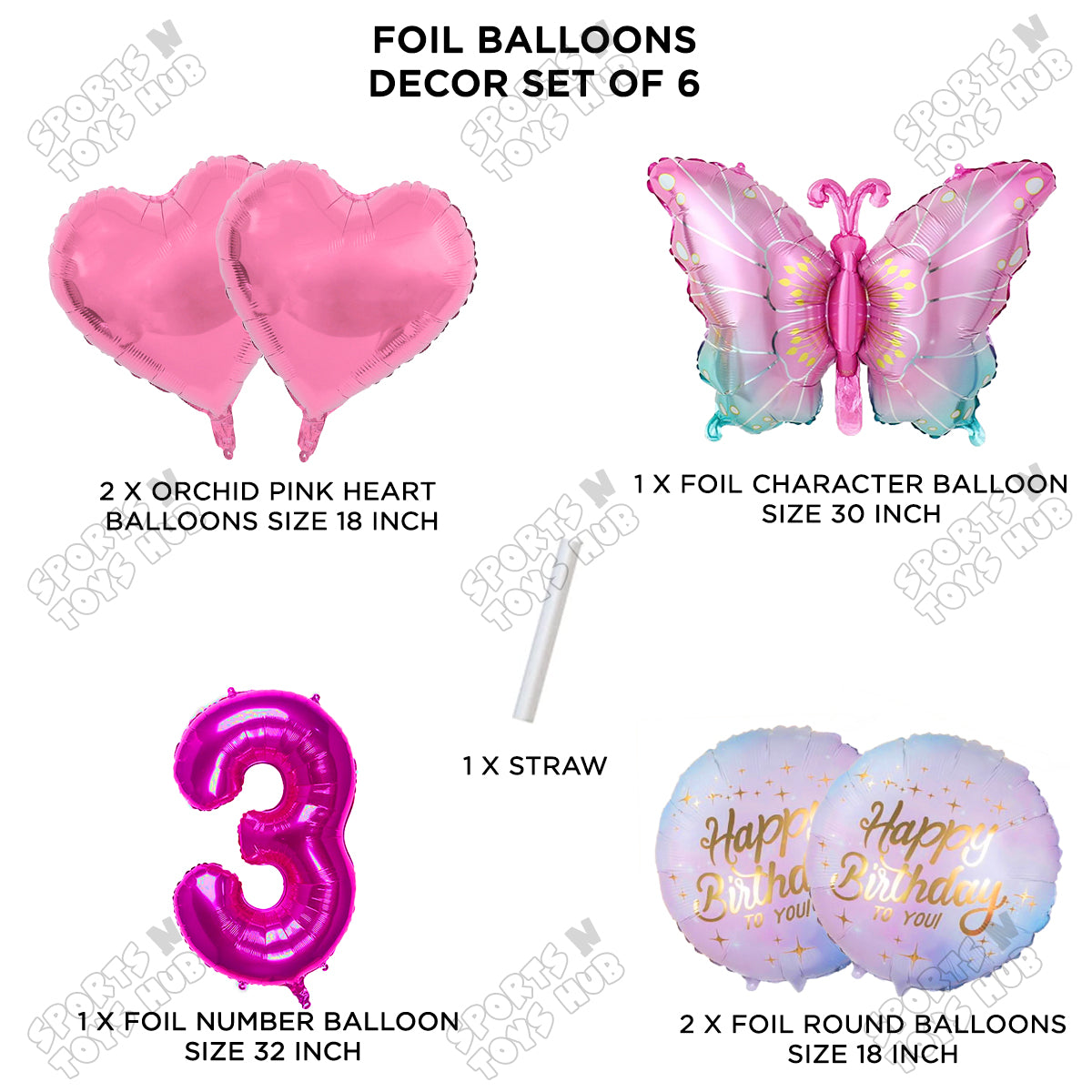 Gradient Pink & Blue Butterfly Pack Of 6 Foil Balloon Set