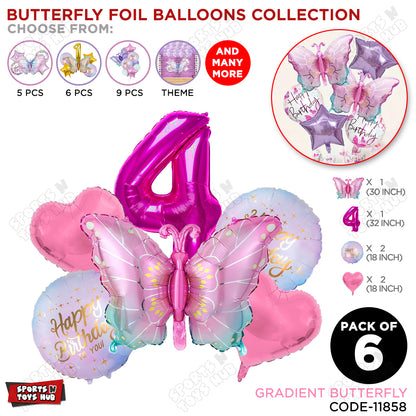 Gradient Pink & Blue Butterfly Pack Of 6 Foil Balloon Set