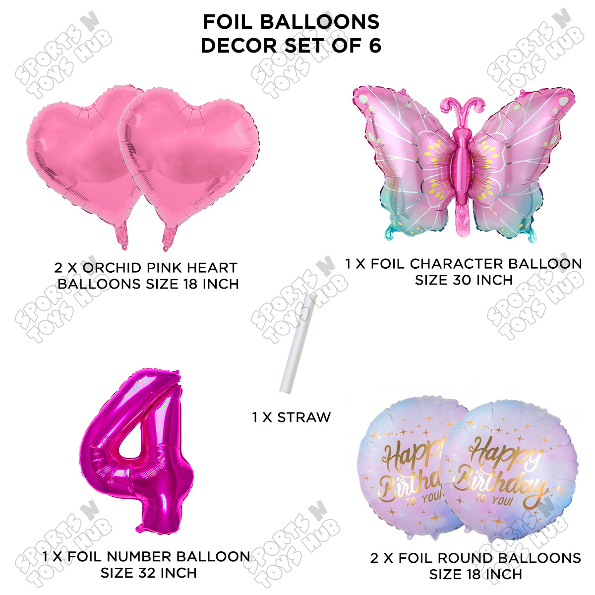 Gradient Pink & Blue Butterfly Pack Of 6 Foil Balloon Set