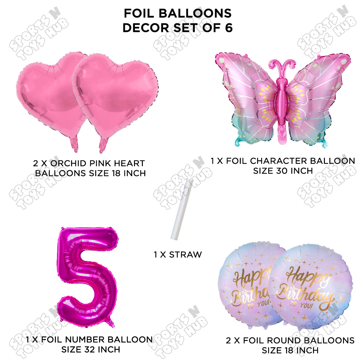 Gradient Pink & Blue Butterfly Pack Of 6 Foil Balloon Set
