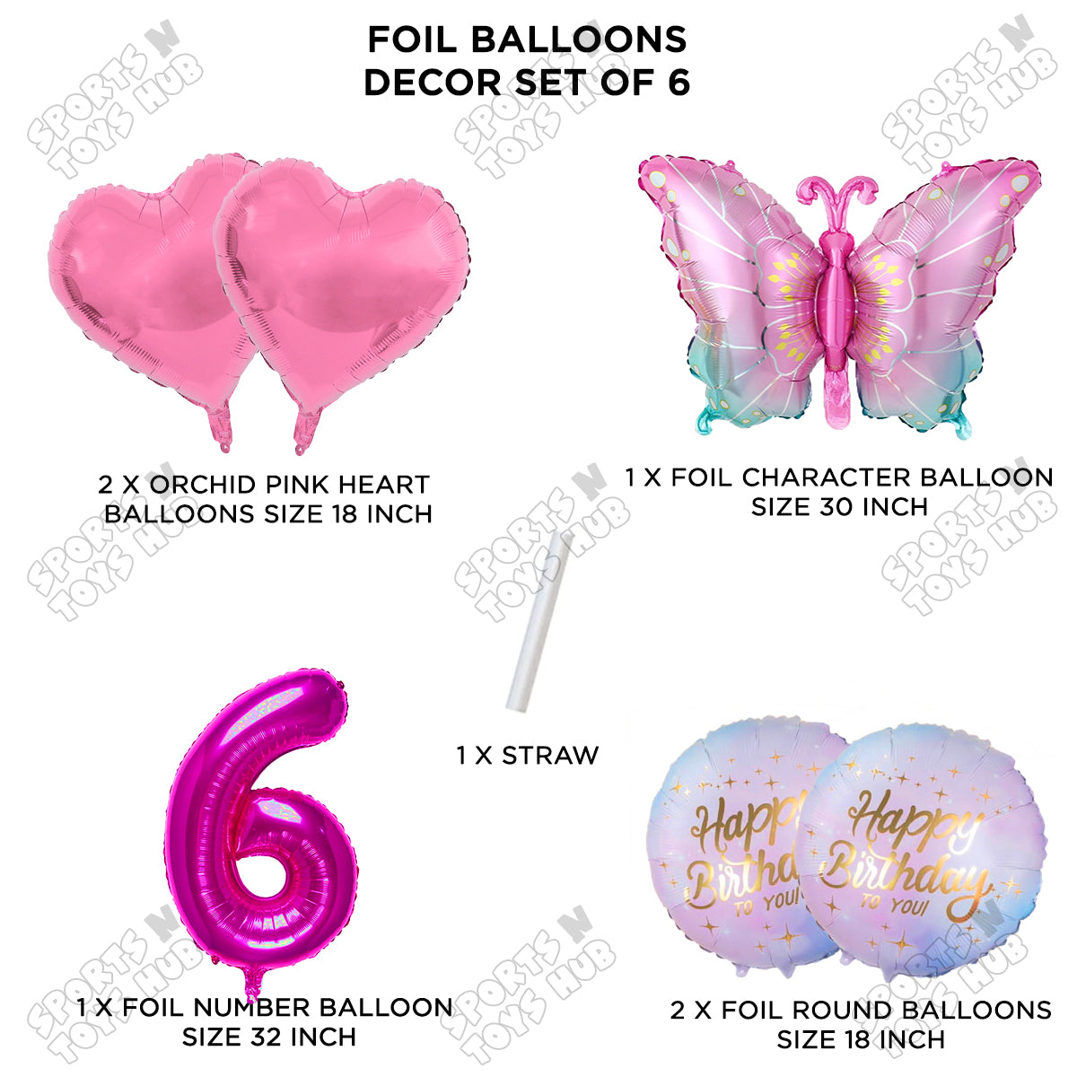 Gradient Pink & Blue Butterfly Pack Of 6 Foil Balloon Set