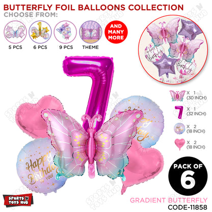 Gradient Pink & Blue Butterfly Pack Of 6 Foil Balloon Set