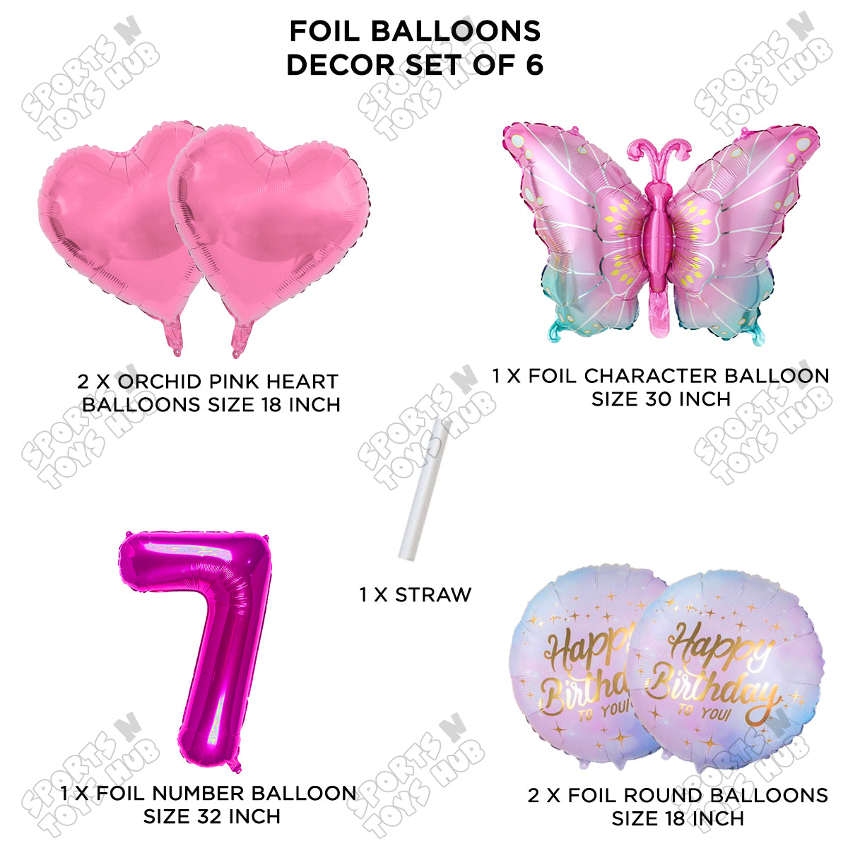 Gradient Pink & Blue Butterfly Pack Of 6 Foil Balloon Set