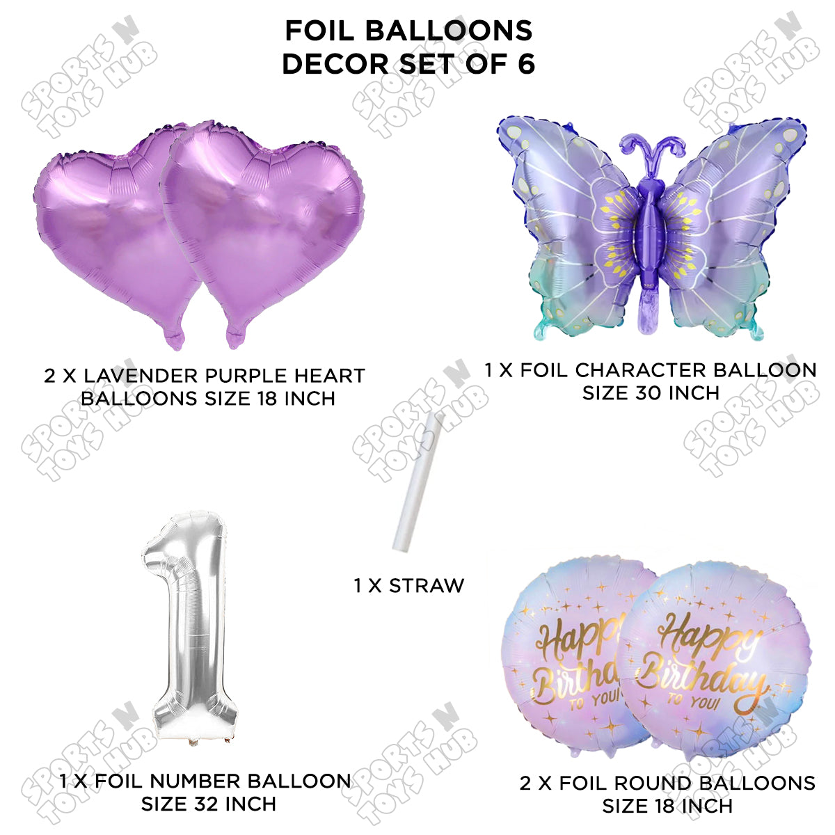 Gradient Blue & Purple Butterfly Pack Of 6 Foil Balloon Set