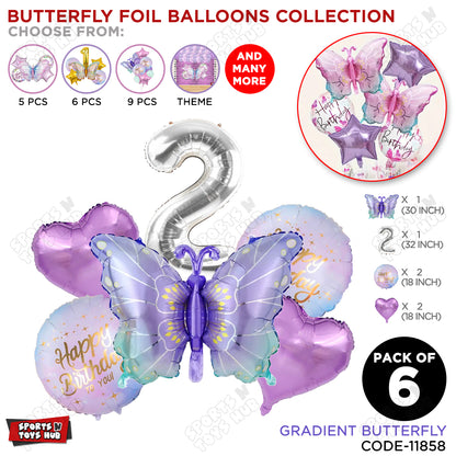 Gradient Blue & Purple Butterfly Pack Of 6 Foil Balloon Set