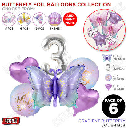 Gradient Blue & Purple Butterfly Pack Of 6 Foil Balloon Set