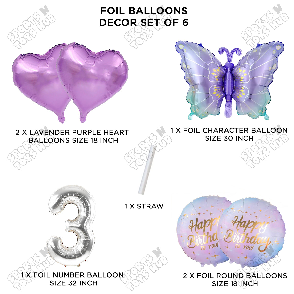 Gradient Blue & Purple Butterfly Pack Of 6 Foil Balloon Set