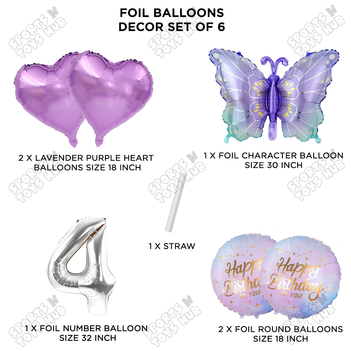 Gradient Blue & Purple Butterfly Pack Of 6 Foil Balloon Set
