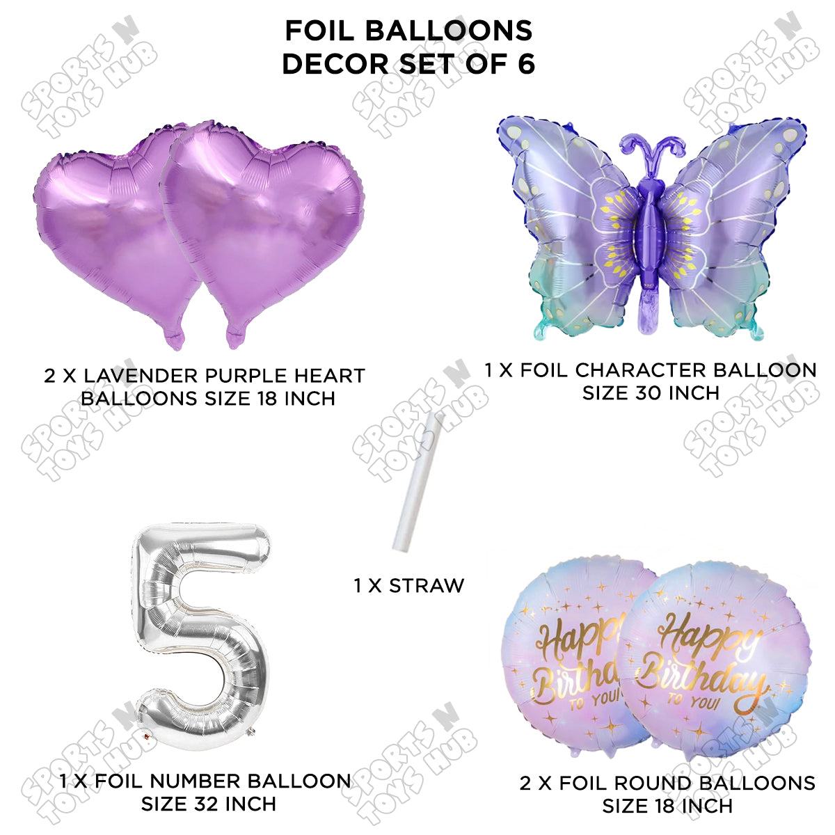 Gradient Blue & Purple Butterfly Pack Of 6 Foil Balloon Set