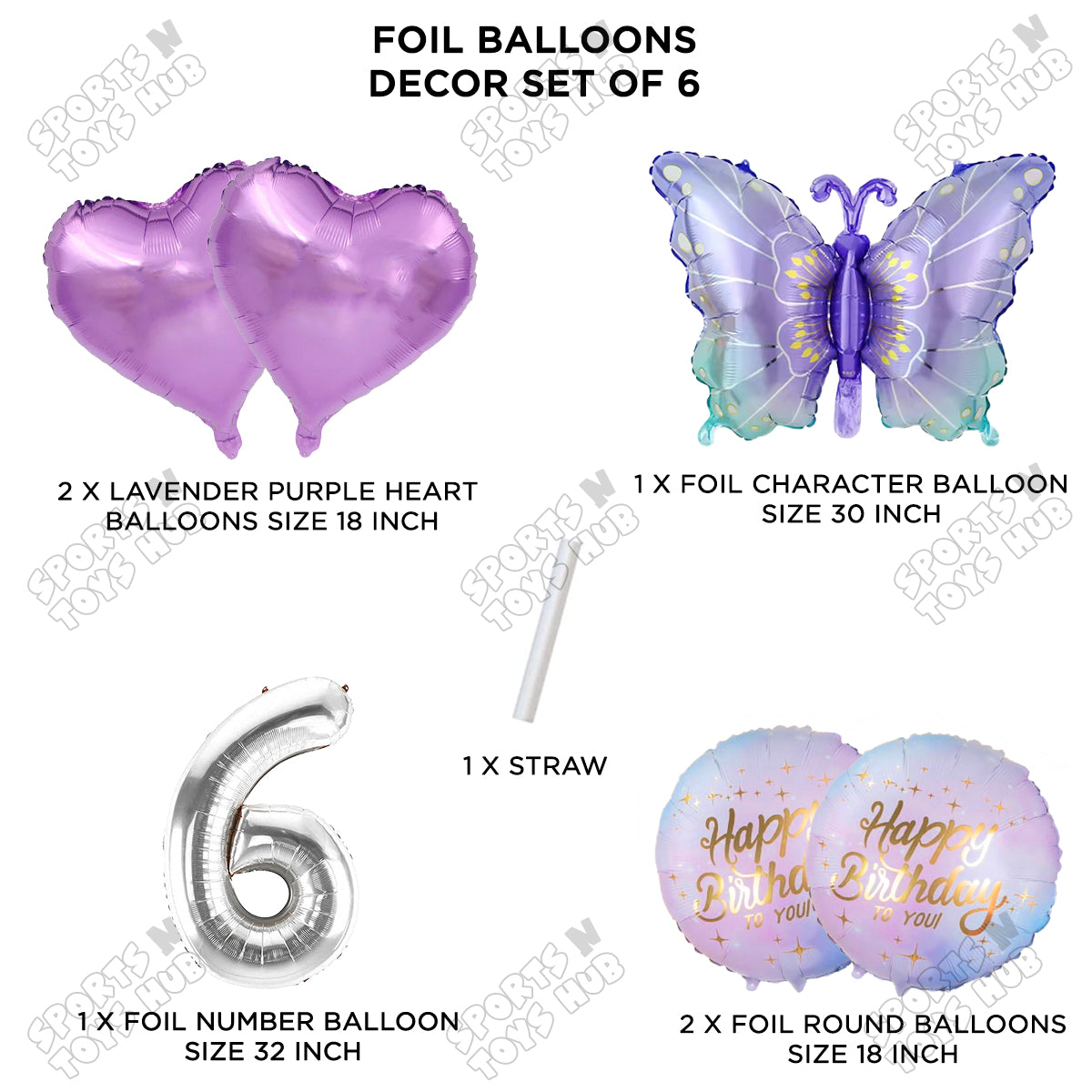 Gradient Blue & Purple Butterfly Pack Of 6 Foil Balloon Set
