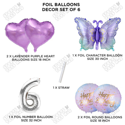 Gradient Blue & Purple Butterfly Pack Of 6 Foil Balloon Set