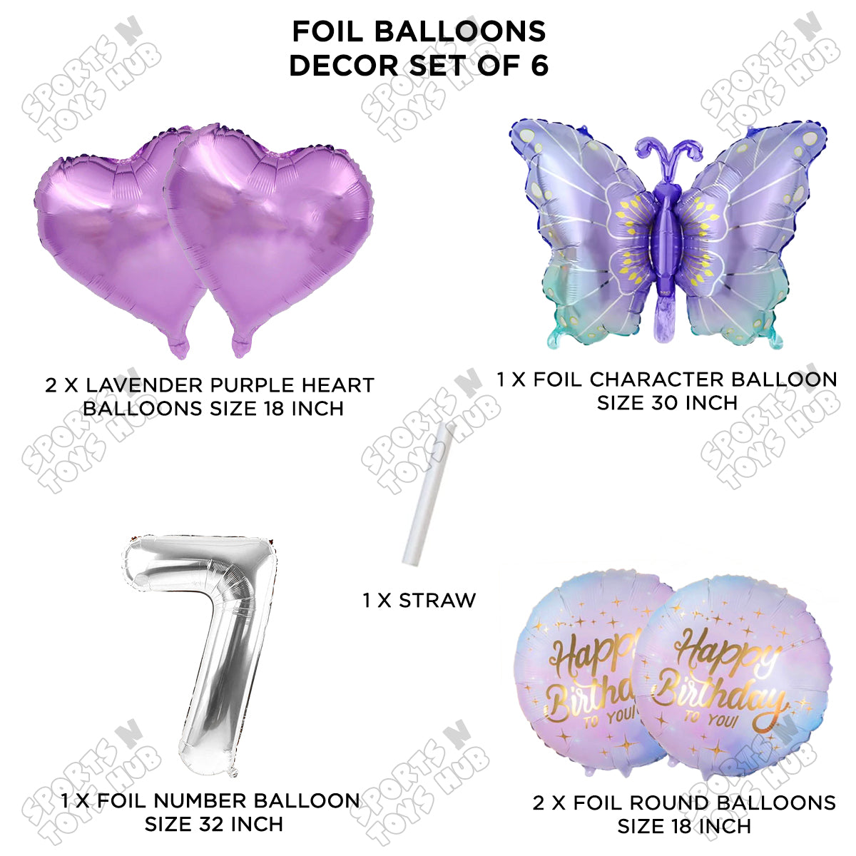 Gradient Blue & Purple Butterfly Pack Of 6 Foil Balloon Set